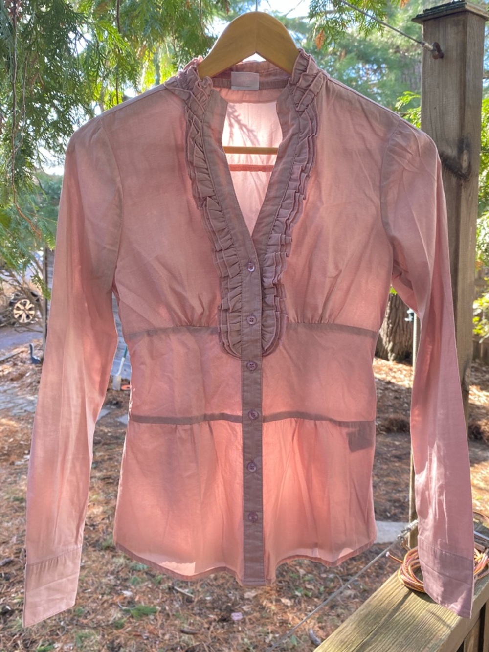 Suzy Shier Ruffle-Trim Button Front Blouse Blush Pink Officesiren Business Work